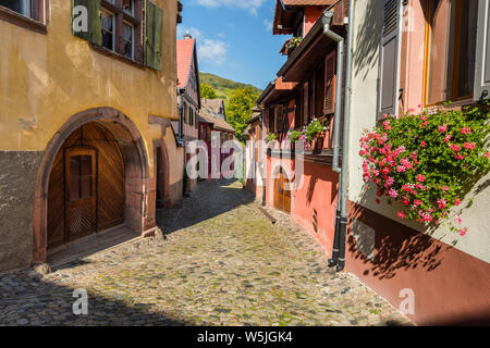 picturesque lane in the wine village Ammerschwihr, Alsace, France Stock Photo