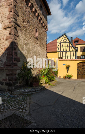 medieval watch tower in the village Ammerschwihr, Alsace, Wine Route, France, called Bürgerturm Stock Photo