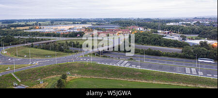 SWINDON UK - JULY 21, 2019: Aerial view of the M4 Juntion 16 near Swindon after recent improvement works Stock Photo