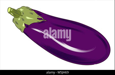 Eggplant, vegetable flat icon. One eggplant. isolated on white. Symbol, logo. Flat style. vector Stock Vector