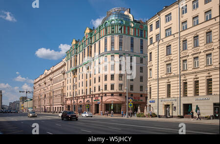 Moscow, Russia -  27 July, 2019: Tverskaya Street, view of the five-star Marriott Grand Hotel, built in 1995-1997 Stock Photo