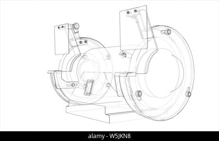 Outline electric grindstone vector. Wire-frame style. The layers of visible and invisible lines. 3D illustration Stock Vector