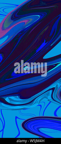 Abstract design, background made in bright colors ink in water. Modern Art. Floating painting technique. Watercolor wallpaper or backdrop for device with waves and curves of blue. Stock Photo