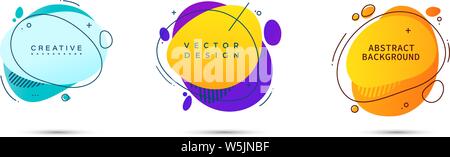 Abstract liquid shape. Fluid design. Isolated gradient waves with geometric lines, dots. Vector illustration. Stock Vector