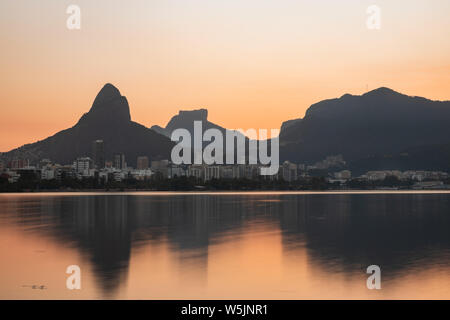 Sunset in Lagoa Rodrigo de Freitas, Rio de Janeiro Stock Photo