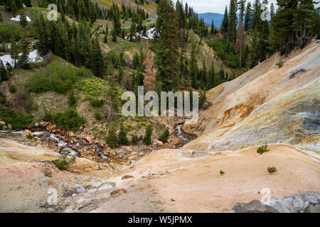 Geothermal activity at the Sulphur Works overlook in Lassen National Park in California Stock Photo