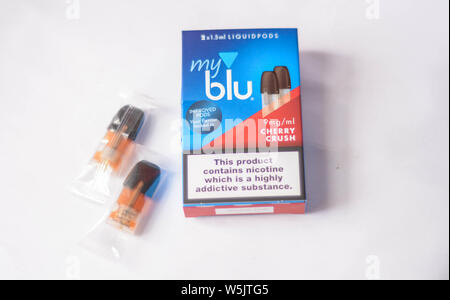 My Blu device. Electronic cigarette starter kit Stock Photo