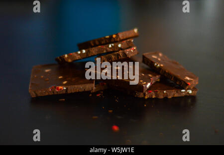 Broken home made chocolate bars Stock Photo