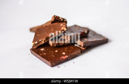 Broken home made chocolate bars Stock Photo