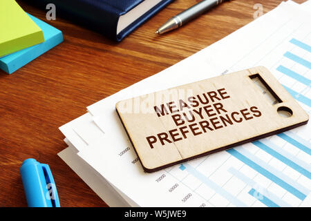 Measure Buyer Preferences sign. Behavior Research on an office desk. Stock Photo