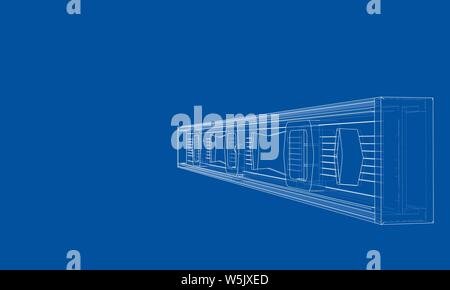 Outline building level. Vector rendering of 3d. Wire-frame style. The layers of visible and invisible lines are separated Stock Vector