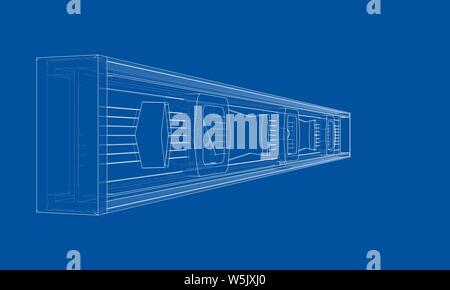 Outline building level. Vector rendering of 3d. Wire-frame style. The layers of visible and invisible lines are separated Stock Vector