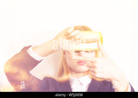 Framing image and photographing using virtual reality glasses Stock Photo