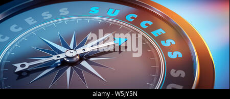 Dark compass with needle pointing to the word success - 3D illustration Stock Photo