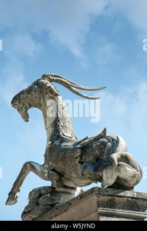 Florence,  ITALY - July 18, 2017: One of the two billy goat statue located at the entrance of the Isolotto’s basin, in the Boboli garden. Stock Photo