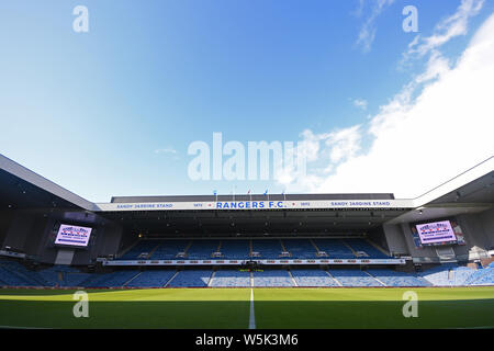 GLASGOW, SCOTLAND - JULY 18, 2019: General view of the venue seen ahead of the 2nd leg of the 2019/20 UEFA Europa League First Qualifying Round game between Rangers FC (Scotland) and St Joseph's FC (Gibraltar) at Ibrox Park. Stock Photo