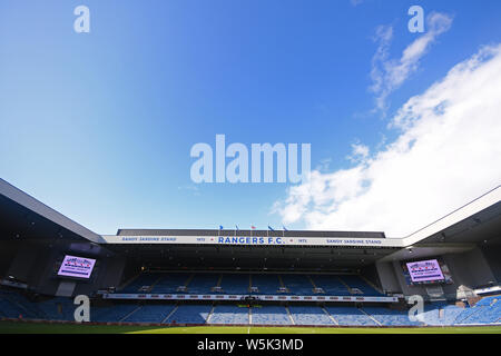 GLASGOW, SCOTLAND - JULY 18, 2019: General view of the venue seen ahead of the 2nd leg of the 2019/20 UEFA Europa League First Qualifying Round game between Rangers FC (Scotland) and St Joseph's FC (Gibraltar) at Ibrox Park. Stock Photo