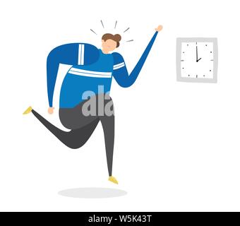 The man is late and running, hand-drawn vector illustration. Colored flat style. Stock Vector