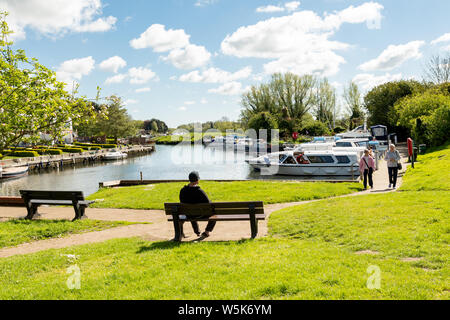 Loddon Marina moorings on the Norfolk Broads, Chedgrave, Norwich, England, UK Stock Photo