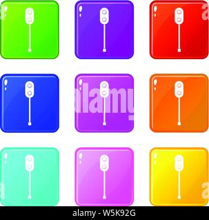Rail traffic for trains icons set 9 color collection Stock Vector