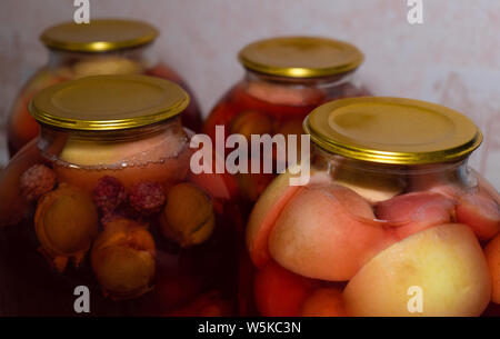 In the pantry lurking banks with compote Stock Photo