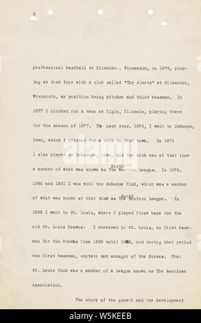 Charles Comiskey Affidavit, 01/14/1915 - 01/14/1915; Note that the original TIFF file could not be located for page 1, so it has been supplied as a smaller JPG.  Scope and content:  This item is an affidavit of Charles Comiskey, owner of the Chicago White Sox.  The affidavit is a history of his career in baseball, starting with his playing days and continuing through his ownership of the White Sox.  He details his contractual actions with specific players who were involved in the suit for signing contracts with multiple teams.  The affidavit includes the name of the court, case number and titl Stock Photo