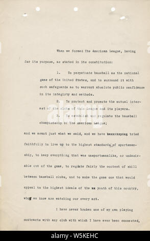 Charles Comiskey Affidavit, 01/14/1915 - 01/14/1915; Note that the original TIFF file could not be located for page 1, so it has been supplied as a smaller JPG.  Scope and content:  This item is an affidavit of Charles Comiskey, owner of the Chicago White Sox.  The affidavit is a history of his career in baseball, starting with his playing days and continuing through his ownership of the White Sox.  He details his contractual actions with specific players who were involved in the suit for signing contracts with multiple teams.  The affidavit includes the name of the court, case number and titl Stock Photo