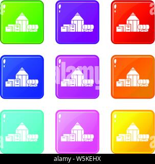 Chemical hangar icons set 9 color collection Stock Vector
