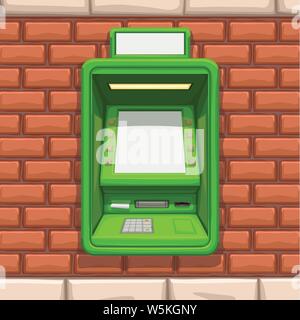 green atm on red brick wall Stock Vector