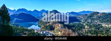 Alpsee lake and Hohenschwangau castle, Alpine landscape near Füssen town in Bavaria, Germany. Stock Photo