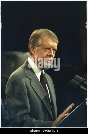 Close up of Jimmy Carter at a press conference Stock Photo