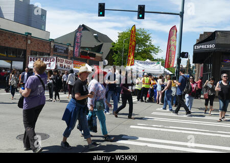 SEATTLE - MAY 18, 2019 - Crowd at the  the 50th Annual University District Street Fair (oldest in the country),Seattle, Washington Stock Photo