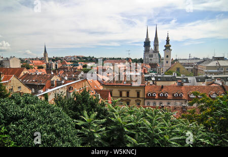 Zagreb: panoramic view of the city center from  St. Mark's Square, with the Cathedral. Croatia Stock Photo