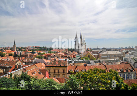 Zagreb: panoramic view of the city center from  St. Mark's Square, with the Cathedral. Croatia Stock Photo