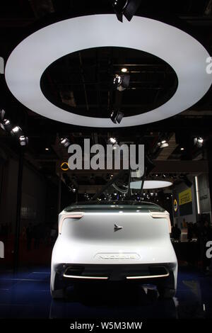 An Icona Nucleus self-driving electric concept vehicle is on display during the 18th Shanghai International Automobile Industry Exhibition, also known Stock Photo