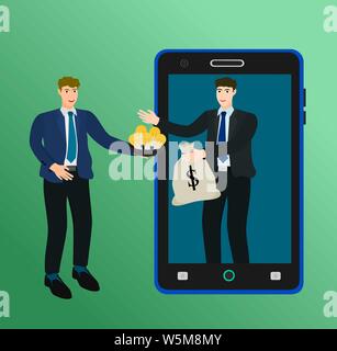 Businessman success exchange idea and money online agreement with smartphone concept Stock Vector