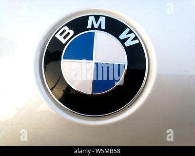 --FILE--View of a logo of BMW in Huaibei city, east China's Anhui province, 4 October 2018.   BMW (China) filed a recall plan for 36,0001 vehicles fro Stock Photo