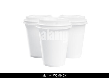 Set of a white styrofoam cups isolated over white background Stock Photo