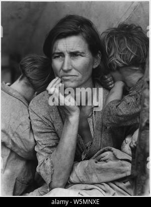 English: Farm Security Administration: Destitute pea pickers in California. Mother of seven children Stock Photo