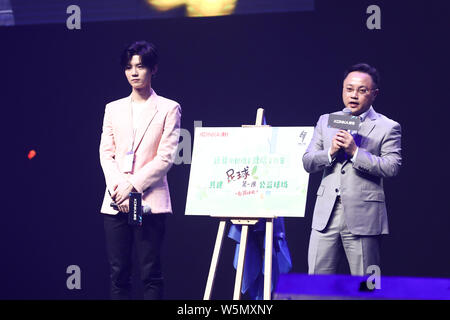 Chinese singer and actor Lu Han attends a promotional event for KONKA in Beijing, China, 28 April 2019. Stock Photo