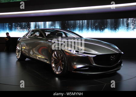 A Mazda Vision Coupe concept car is displayed during the 18th Shanghai International Automobile Industry Exhibition, also known as Auto Shanghai 2019, Stock Photo