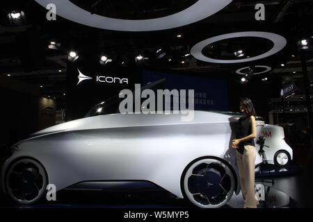 An Icona Nucleus self-driving electric concept vehicle is on display during the 18th Shanghai International Automobile Industry Exhibition, also known Stock Photo