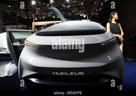 An Icona Nucleus self-driving electric concept vehicle is on display during the 18th Shanghai International Automobile Industry Exhibition, also known Stock Photo