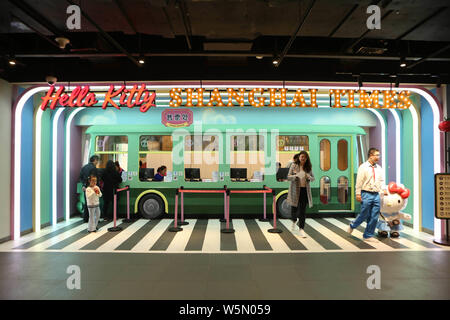 Interior view of China's first Hello Kitty Indoor Theme Park, named as 'Hello Kitty Shanghai Times', in Shanghai, China, 6 April 2019.   Hello Kitty I Stock Photo