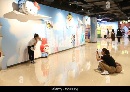 Interior view of China's first Hello Kitty Indoor Theme Park, named as 'Hello Kitty Shanghai Times', in Shanghai, China, 6 April 2019.   Hello Kitty I Stock Photo