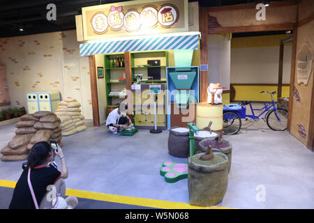 Interior view of China's first Hello Kitty Indoor Theme Park, named as 'Hello Kitty Shanghai Times', in Shanghai, China, 6 April 2019.   Hello Kitty I Stock Photo