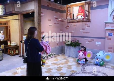 Interior view of China's first Hello Kitty Indoor Theme Park, named as 'Hello Kitty Shanghai Times', in Shanghai, China, 6 April 2019.   Hello Kitty I Stock Photo