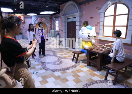 Interior view of China's first Hello Kitty Indoor Theme Park, named as 'Hello Kitty Shanghai Times', in Shanghai, China, 6 April 2019.   Hello Kitty I Stock Photo