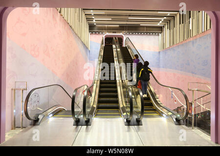 Interior view of China's first Hello Kitty Indoor Theme Park, named as 'Hello Kitty Shanghai Times', in Shanghai, China, 6 April 2019.   Hello Kitty I Stock Photo