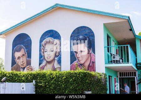 Florida Lake Worth,The Motel of Stars,lodging,Americana,themed rooms,Elvis,Marilyn Monroe,Humphrey Bogart,cinema icons,outside exterior front,entrance Stock Photo